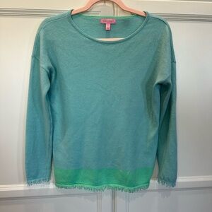 GUC S Lilly Pulitzer cashmere sweater fringe blue aqua mint **blemish**